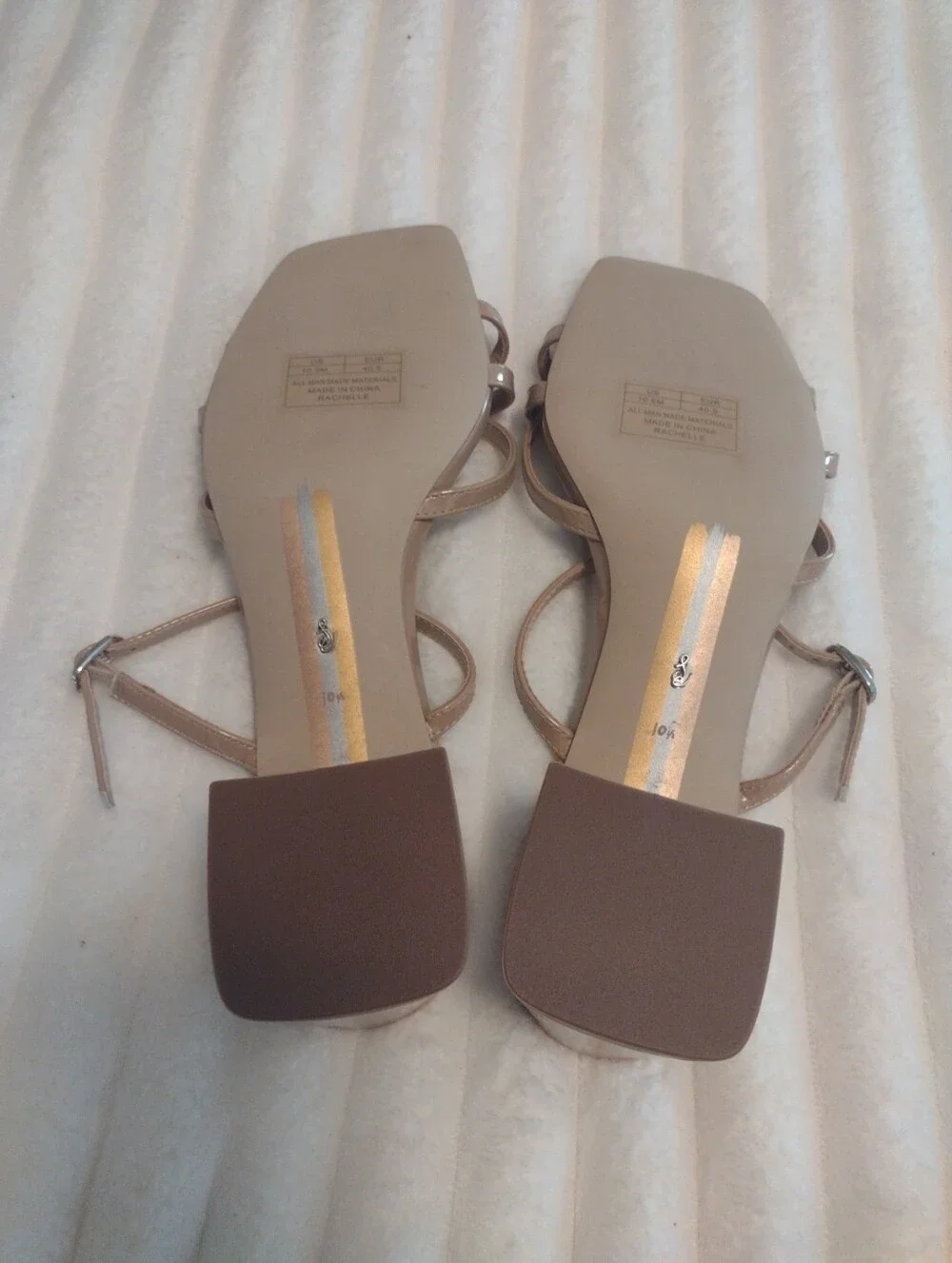 New Sam Edelman Womens 10.5M Rachelle Dress Sandals Nude Beige Block Heel Buckle